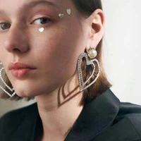 2021 fashion geometric double heart pendant earrings white round rhinestone love heart pendant earrings womens jewelry brinks