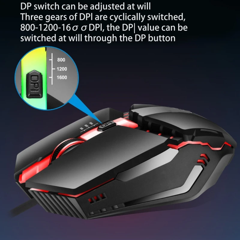 

K3 USB Wired 7Color Lighting 1600DPI Adjustable Lighting Gaming Mouse Mice A6HE