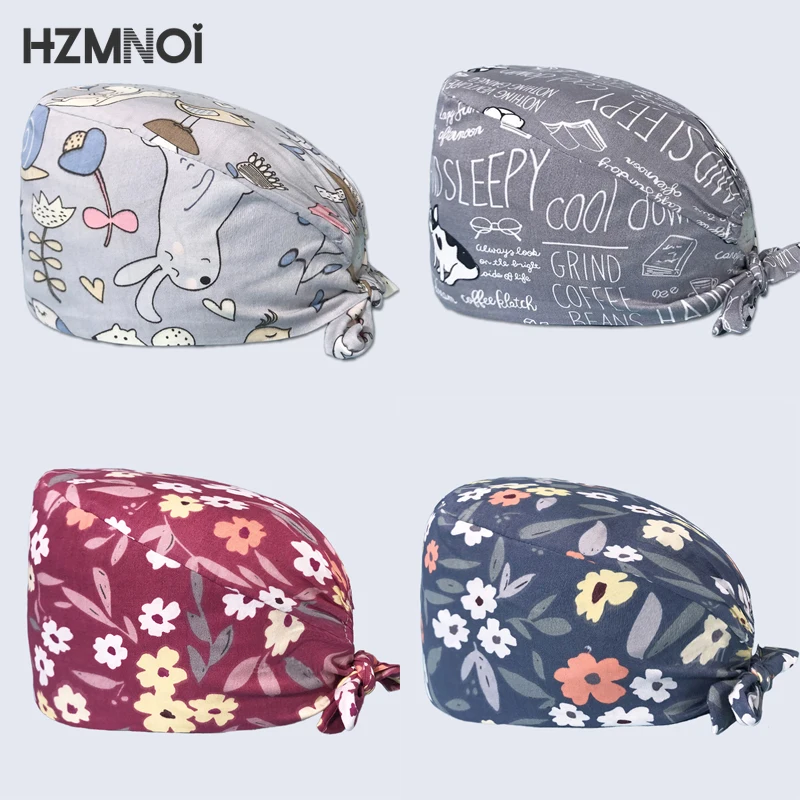 

Cartoon Printing High Quality Surgical Caps Woman Dentist Working Cap Beauty Salon Scrubs Cap Nurse Hat Pet Shop Scrub Hat