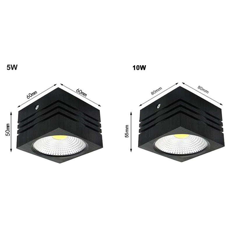 Dimmable COB светодиодный светильник 5 Вт 10 Вт AC85-265V поверхностного монтажа квадратный алюминиевый потолочный светильник украшение дома точечный светильник
