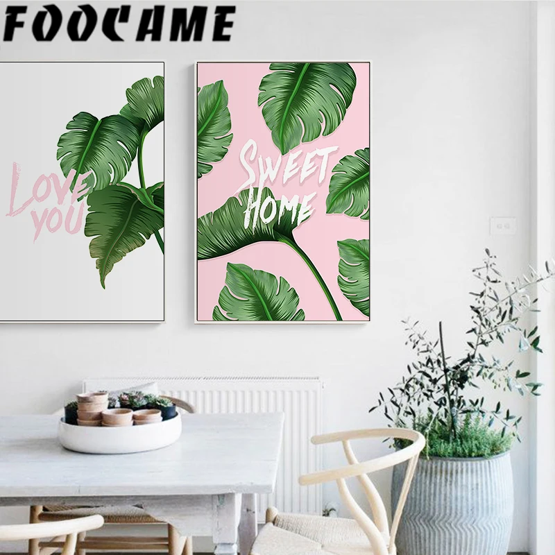 FOOCAME Plant Leaves Monstera Leaf Wall Art Canvas Painting Decoration Pictures Nordic Posters and Prints Living Room Sweet Home | Дом и сад