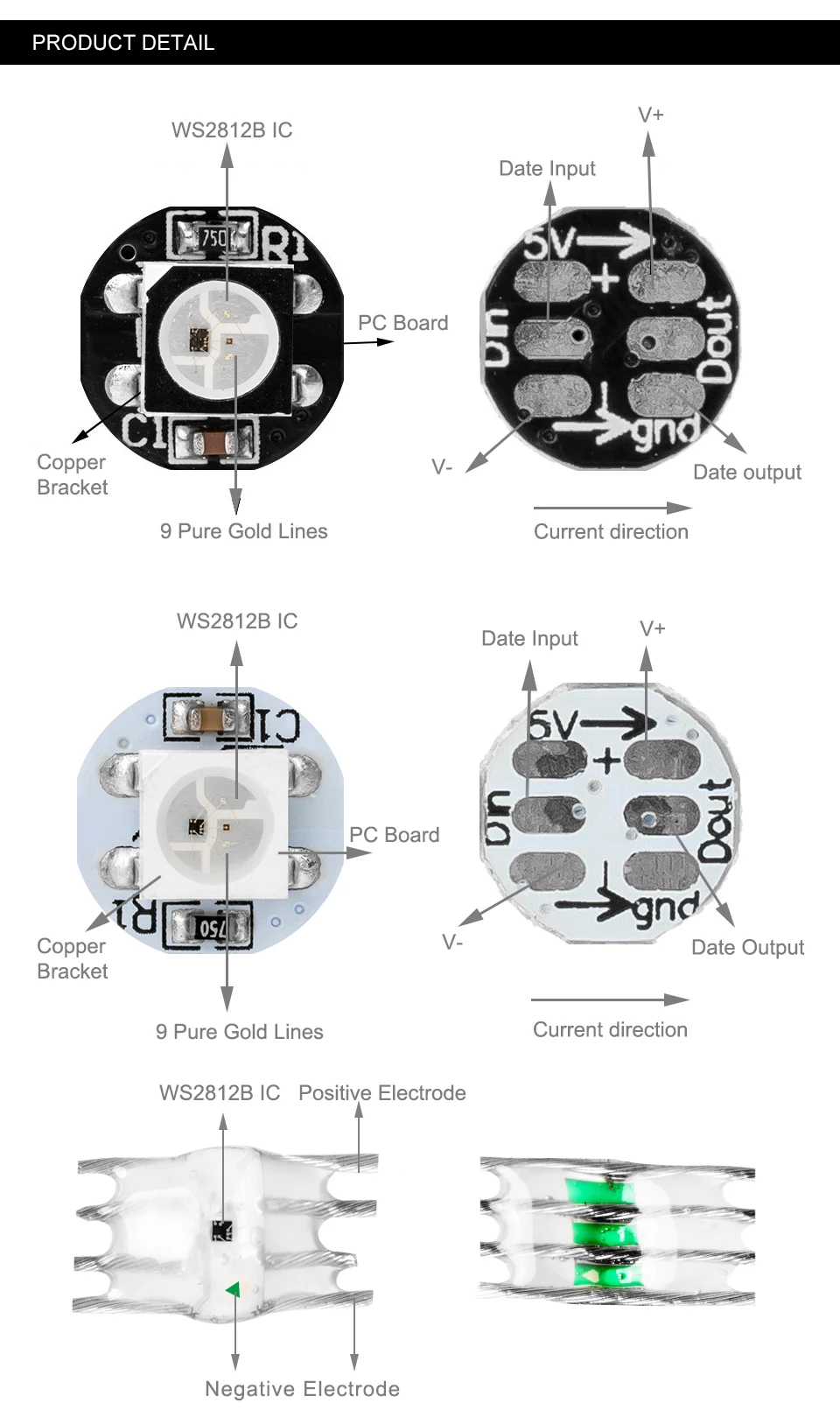 50 шт./строка WS2812B RGB светодиодный модуль WS2812 IC светодиодный модуль 5-6 м струнный музыкальный контроллер индивидуальный адресуемый 4 цвета провода DC5V