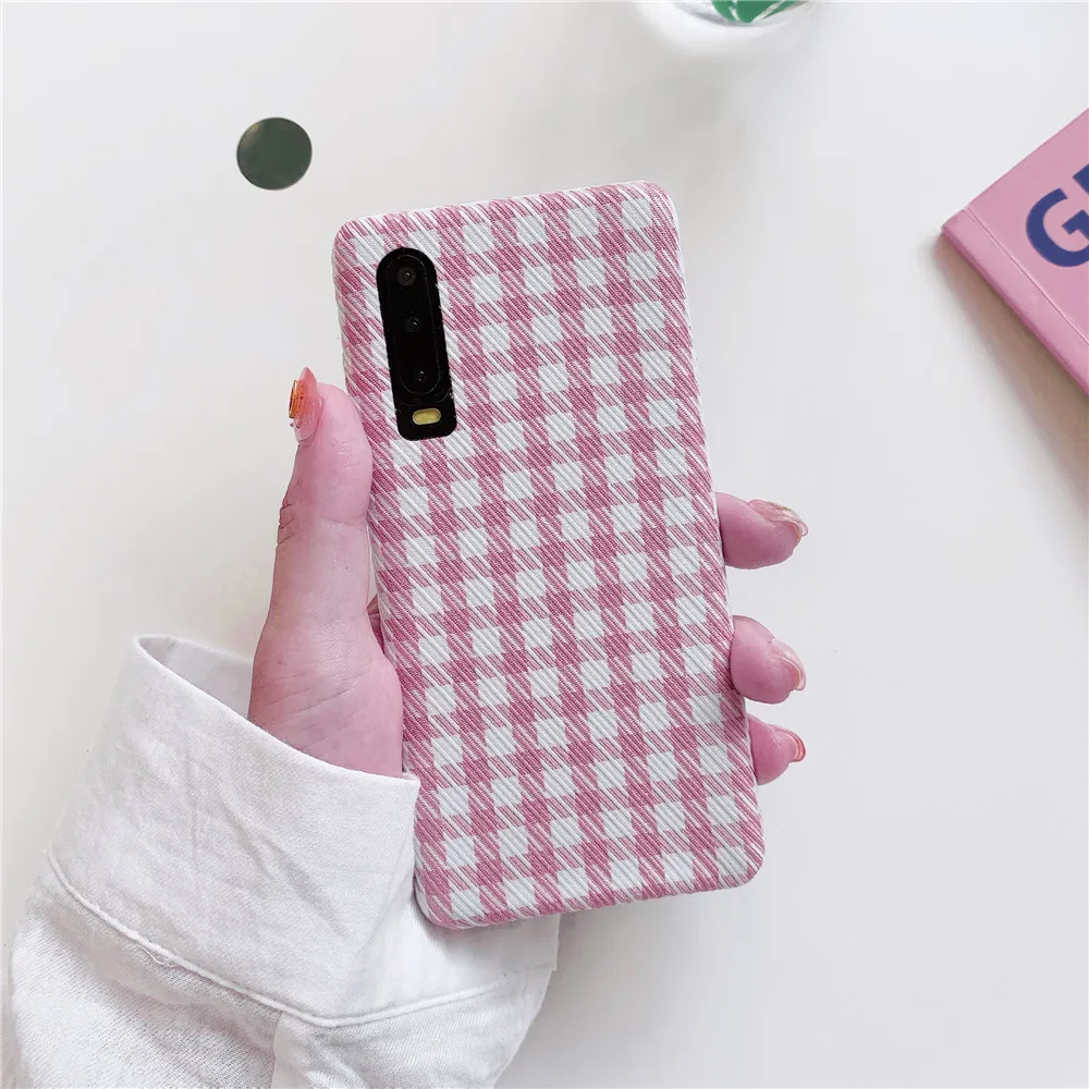 ELALA Cloth Fabric Phone Case For Huawei P20 P30 Pro Nova 5 Warm Plaid Plush Simple Cases Hard PC Cover |