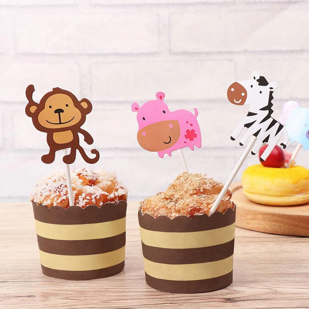 7 шт./компл. Милая животная в джунглях торт Топпер мультяшная обезьяна слон жираф