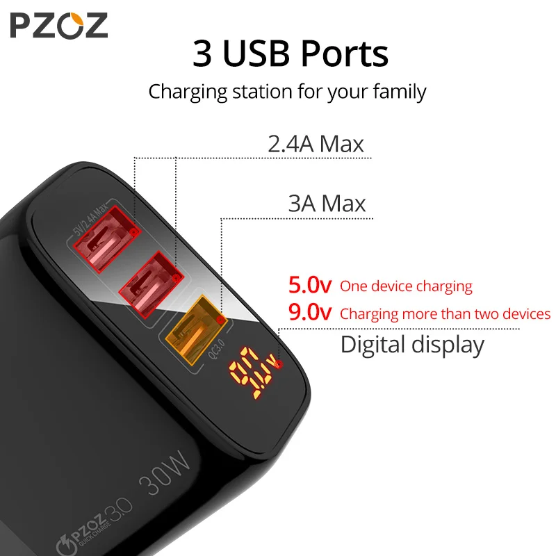 pzoz usb charger 30w fast charging pd type c quick charge led display for iphone 13 12 pro max 11 8 samsung xiaomi usb c charger free global shipping