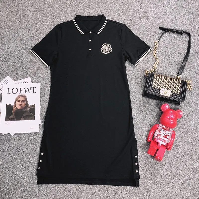 

Women's new summer simple Camellia short sleeve slim polo collar A-line dress
