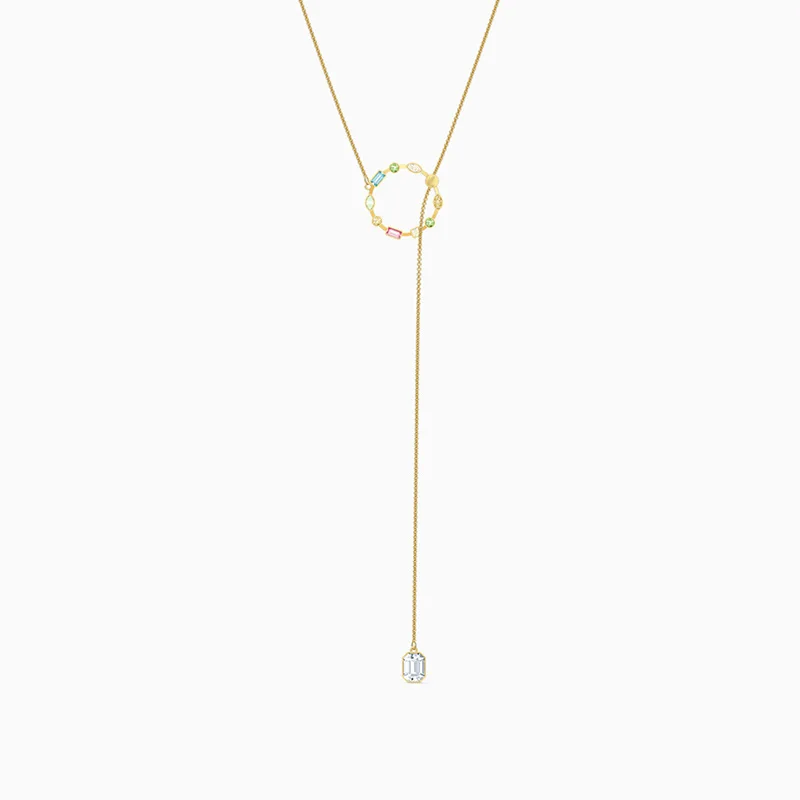 

Fashion Swa New Rainbow Swa Y-shaped Necklace Gold Exquisite Color Exquisite Crystal Round Ornaments Romantic Luxury Jewelry Gif