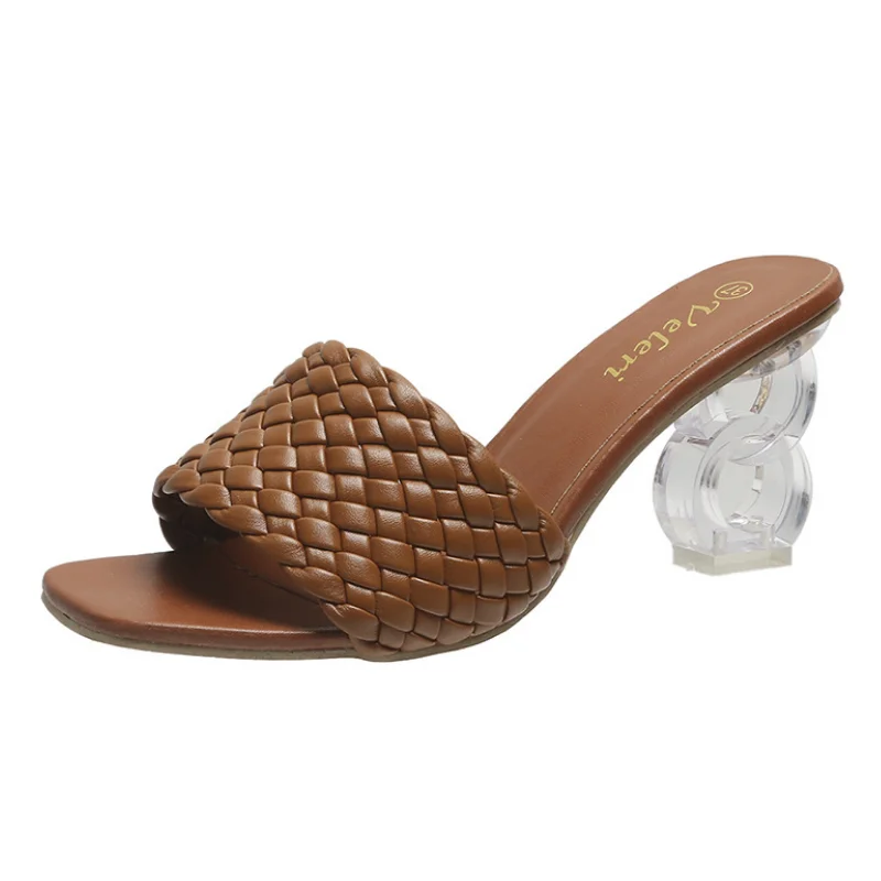 

Summer Slippers Women 2021 New Weave Design Transparent High Heels Ladies Slides Sandals Women's Shoes Plus Size 35-43 WSH4047