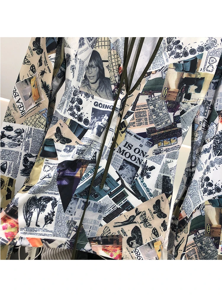 

Free Shipping Back Hollow Lace Round Neck Retro Geometric Print Stretch Knit T-shirt Ladies Autumn New Personality Top