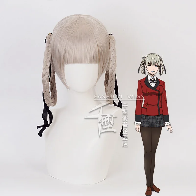 Аниме Kakegurui Kirari Momobami короткие Косплэй парик из синтетических волос с косами