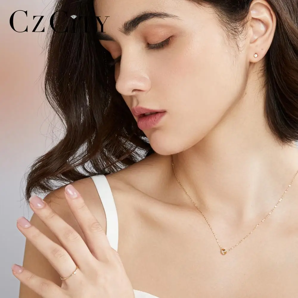 CZCITY, твердая, чистая, 14 к, золотая, круглая подвеска, ожерелья для женщин с AAA кубическим цирконием, желтое золото, хорошее ювелирное изделие Au 585 Colar N14067
