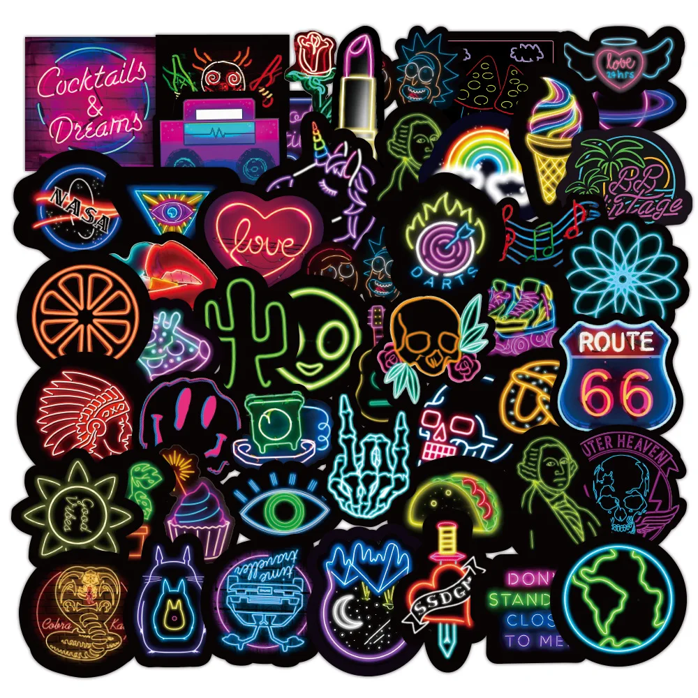 

10/30/50PCS New Neon Lights Cool Graffiti Waterproof Sticker Suitcase Notebook Refrigerator Skateboard Water Cup HelmetWholesale