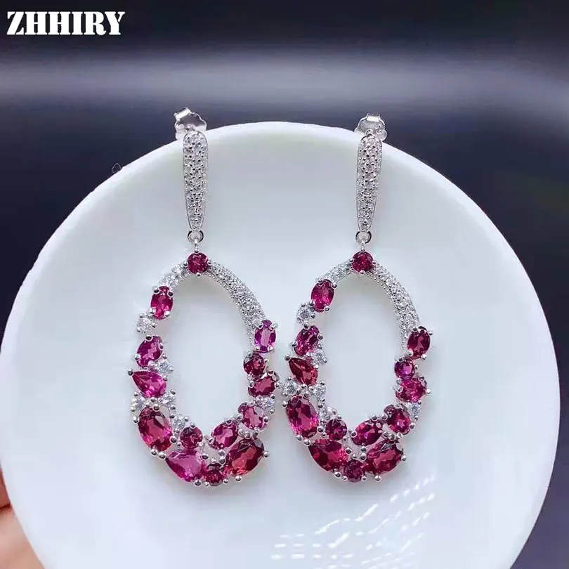 

ZHHIRY Natural Pyrope Garnet Gem Drop Earring Genuine 925 Sterling Silver For Woman Colored Gemstone Fine Jewelry