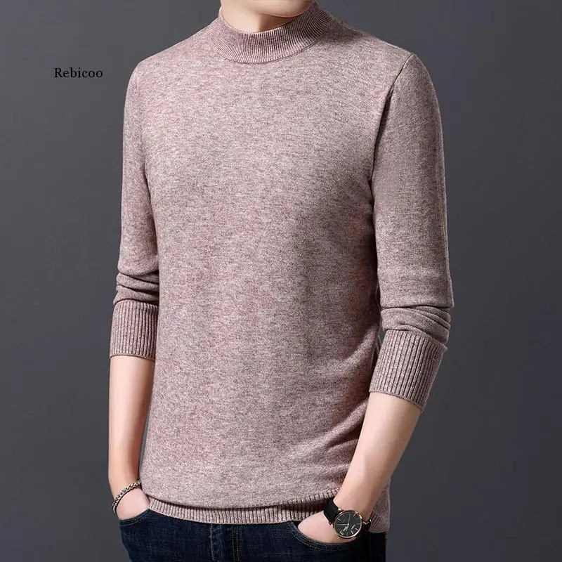 

New Sweater Mens Pullovers Half Turtleneck Slim Fit Jumpers Knitwea Casual Clothing Male Fashion Brand Distressed Sweater Solid