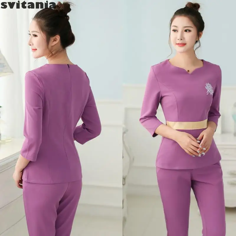 Svitania Women Beauty Salon Work Clothes Long Sleeve Beautician Spa Club Suit Autumn |