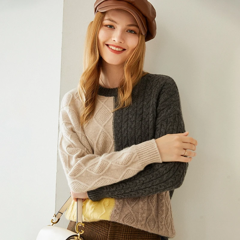 Autumn and winter new color matching pullover 100% pure mountain cashmere sweater | Женская одежда