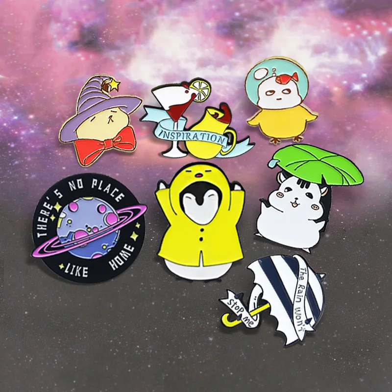 Мультяшные животные планета Черный Белый Зонт эмалевая булавка Пингвин Кот