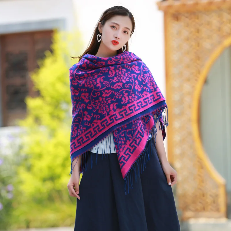 Двусторонняя ветрозащитная шаль в национальном стиле на весну и осень толстый