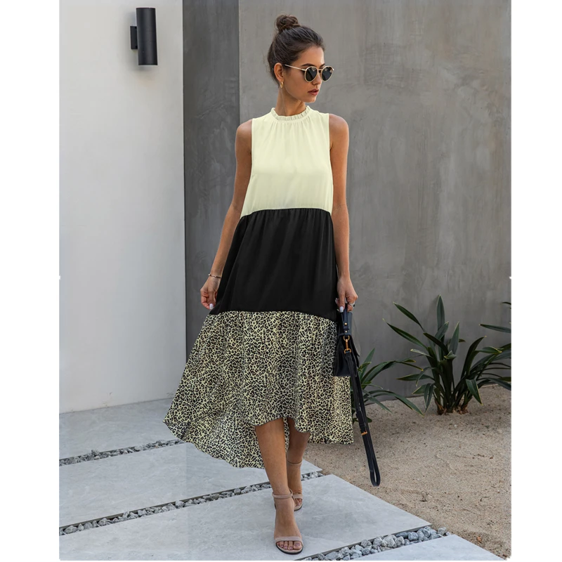 

NEW Patchwork Summer Dress Newest Womens Sleeveless Swing Dress Lady Casual Boho Dress Loose Shirt Beachwear Holiday Dresses