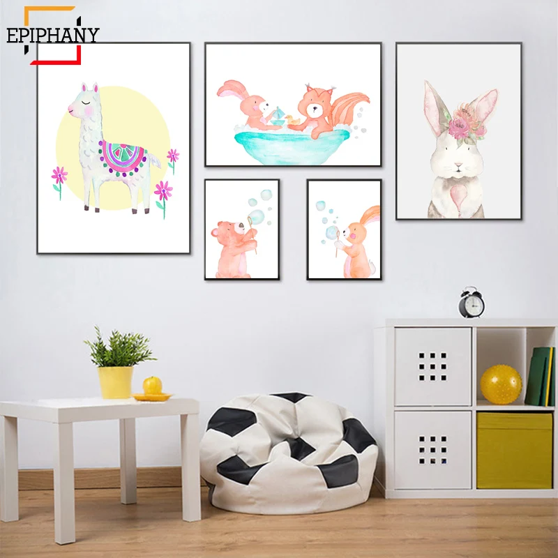 Настенная картина Слон в ванне для детской комнаты постер на холсте с