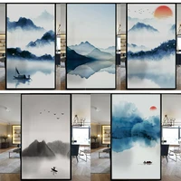 frosted privacy protection window film chinese shanshui stained glass film chinese ink painting 3d static window glass sticker