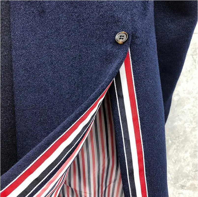 

2021 Fashion CW Brand Windbreaker Men Wool Casual Cashmere Coat Long Winter Woolen Coat Thick Striped Jacket Men's Clothing