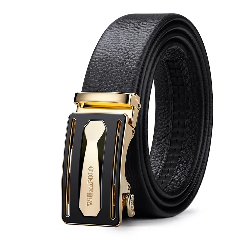 WILLIAMPOLO Fashion Genuine Leather Belt For Men Automatically Buckle Men's Belt Luxury Design Dress Belts PL20818-20P