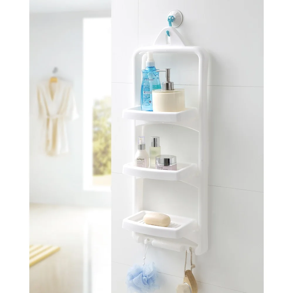 

New design multi-function shower shelf rack plastic bathroom shelves with hook