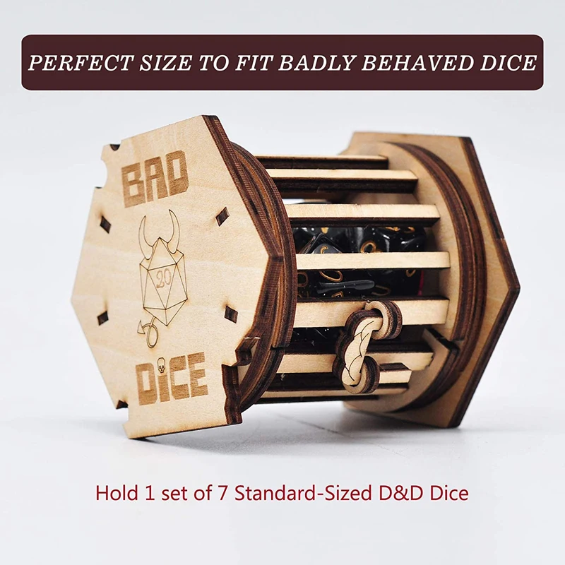DND Dice CAIL Prison con juego de dados poli&eacute;dricos, jaula de madera para tus dados malos-3
