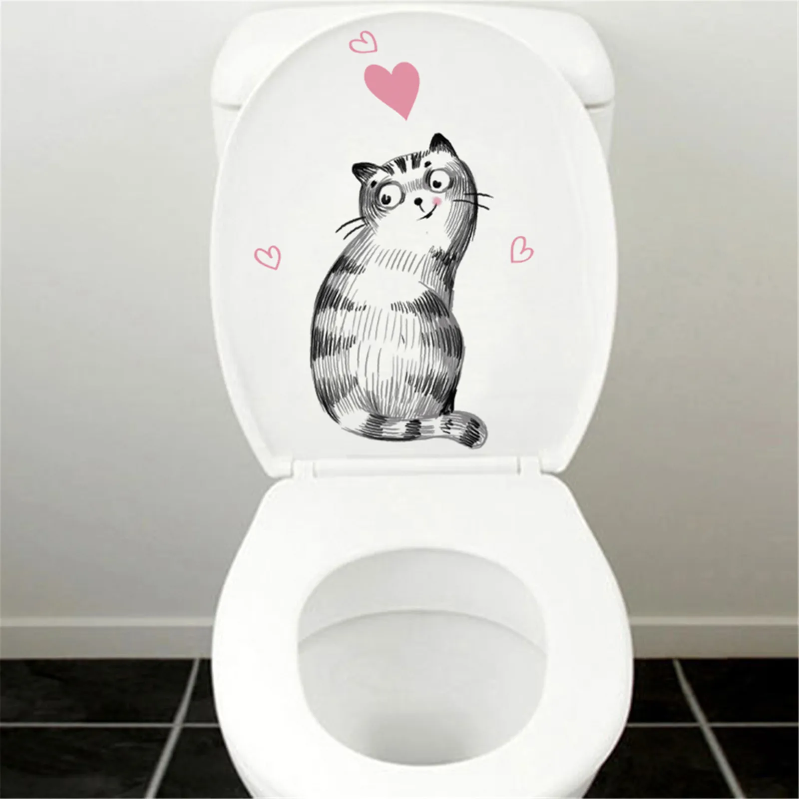 Наклейка на унитаз с милым котом домашнее украшение сделай сам забавные