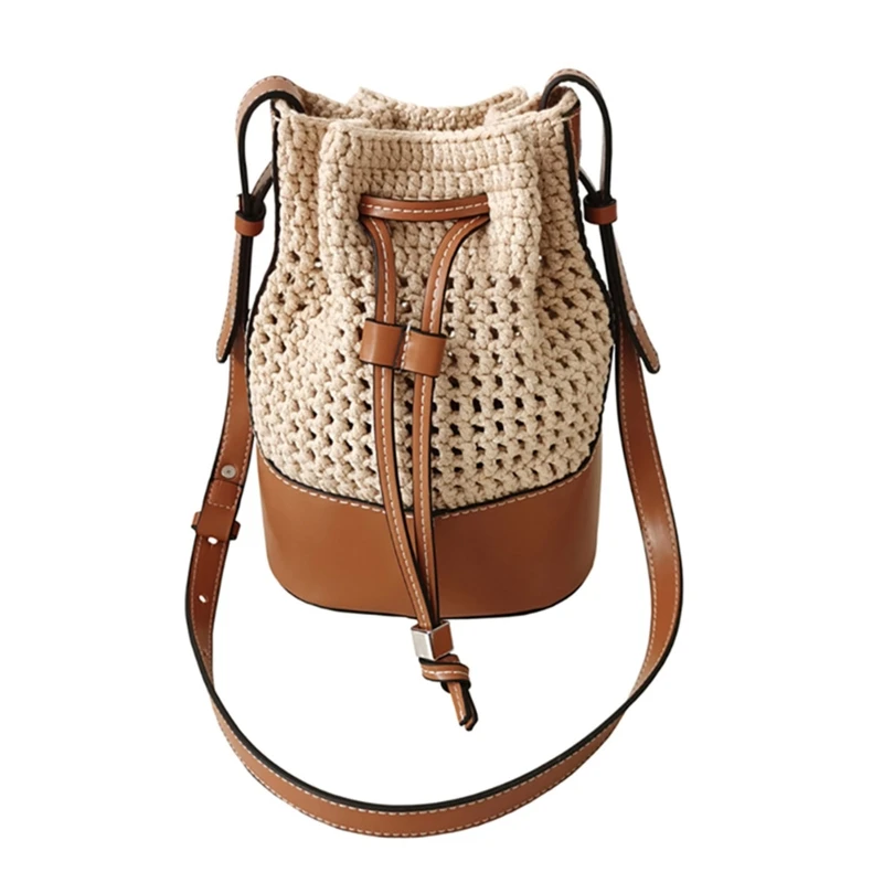

J60D PU Leather Bag Bottom Shoulder Strap Woven Bucket Bags Set Handmade Handbag DIY Accessories