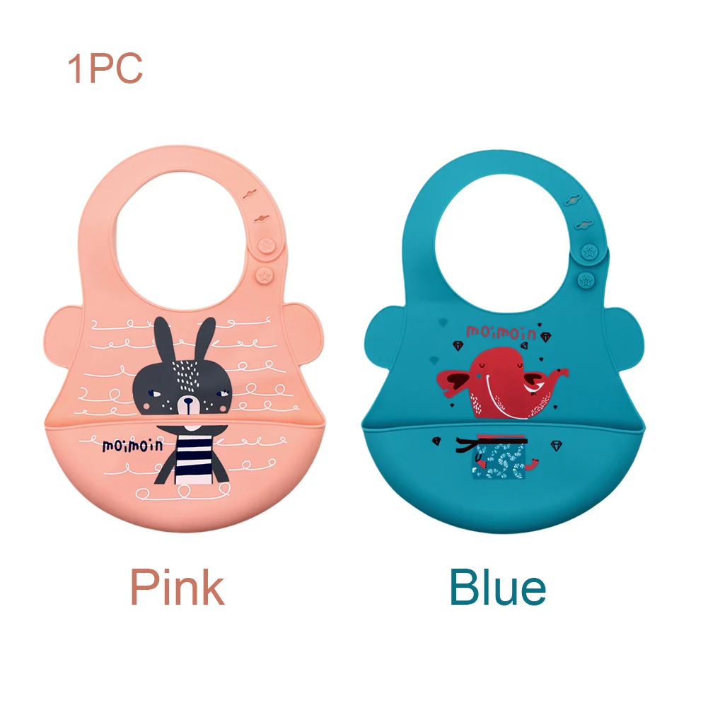 

Boys Girls Silicone Bib Toddler Comfortable Baby Feeding Adjustable Washable Reusable Home Animals Printed Waterproof Soft Kids