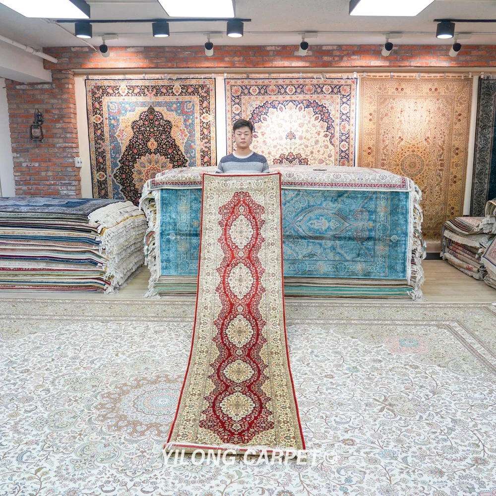 Yilong 2 5 &quotx 10&quot Персидский Шелковый ковровая дорожка красное медальон изысканная