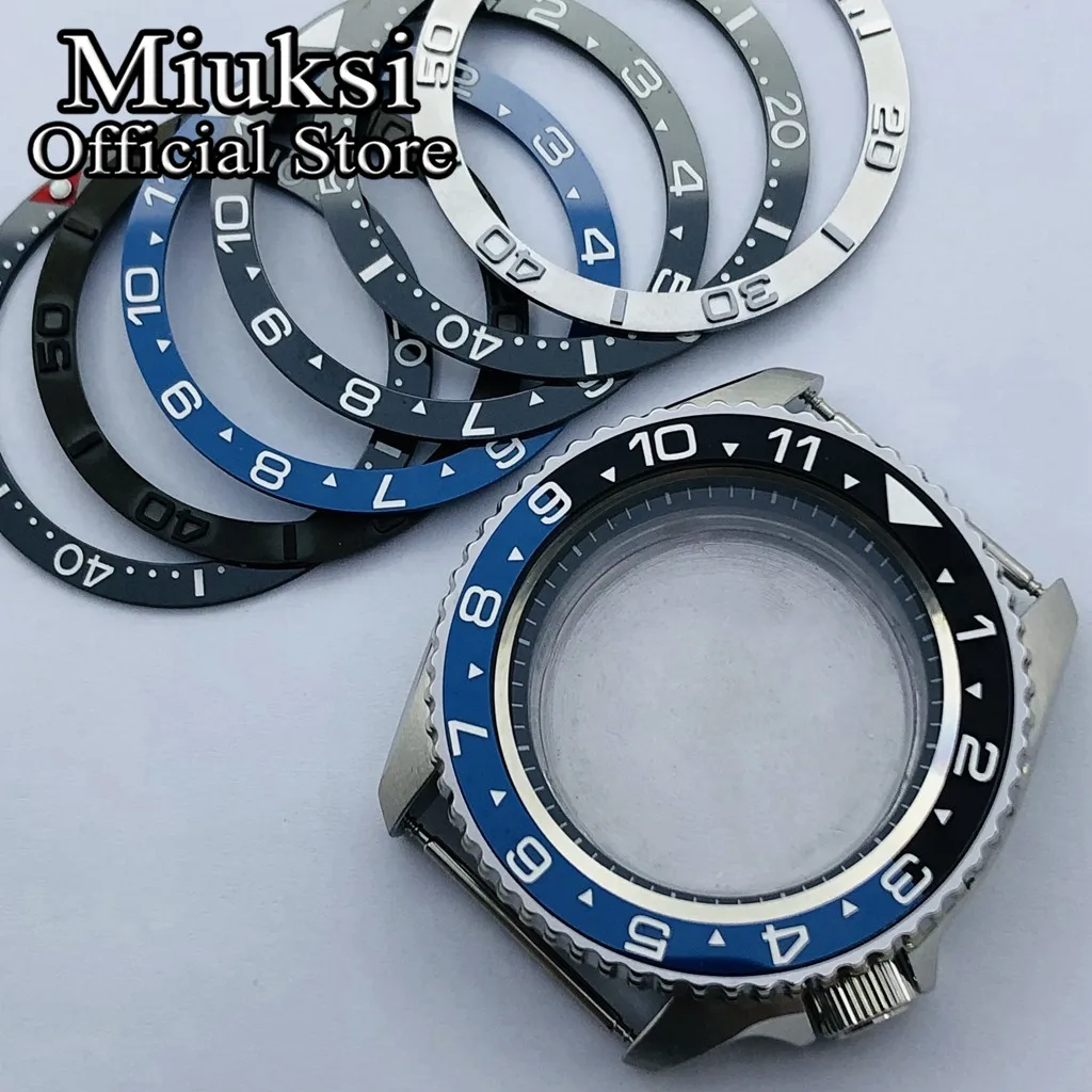 

Miuksi 42mm silver sterile case ceramic bezel black chapter ring watch case sapphire glass fit NH35 NH36 movement