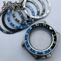miuksi 42mm silver sterile case ceramic bezel black chapter ring watch case sapphire glass fit nh35 nh36 movement
