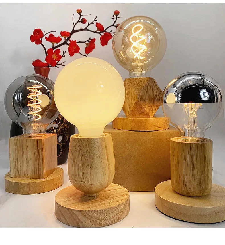 Вход переменного тока ретро деревянная настольная лампа с цоколем E27 винтажный