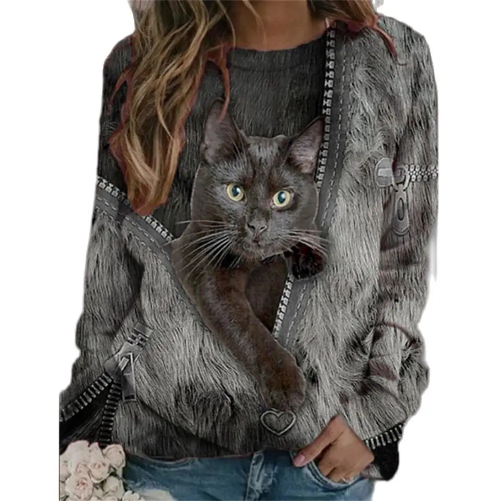 Купи Ladies 3D Cartoon Cat Print T Shirt Women O-Neck Long Sleeve Loose T Shirts New Spring Casual Oversized Tops 2022 за 453 рублей в магазине AliExpress