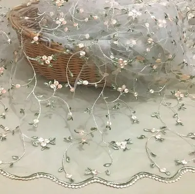 Кружевная ткань с цветочной сеткой и вышивкой, ширина 130 см