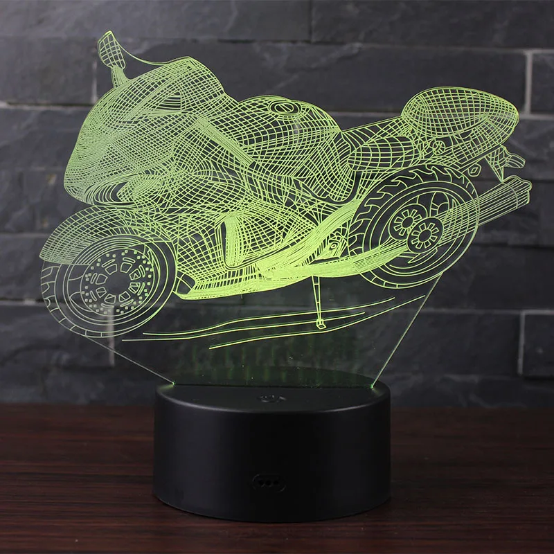 Мотоцикл 3DIllusion лампа светодиодный Ночной светильник с питанием от USB 7 Цвета