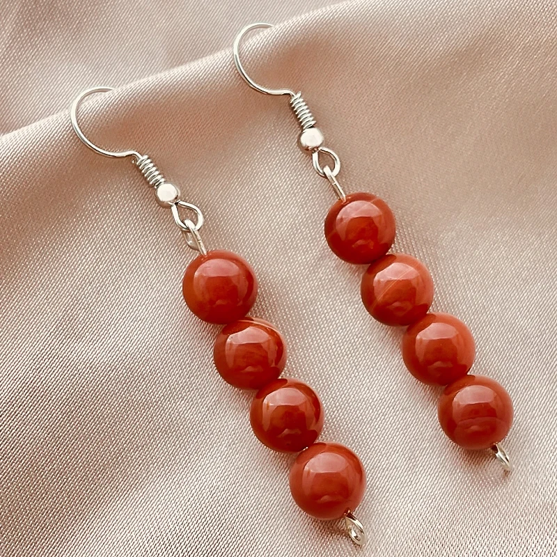 

Vintage Handmade Natural Stone Earrings for Women Red Agate Pendant Beaded Earrings Long Halloween Jewelry Christmas Gifts