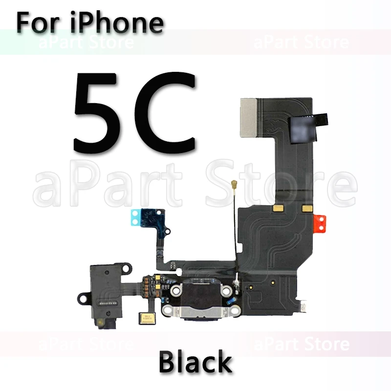 Нижняя док-станция для зарядки для iPhone Xs Max X XR 7 8 Plus USB зарядное устройство Порт платы док-станция разъем микрофон гибкий кабель Замена - Цвет: For iPhone 5c Black