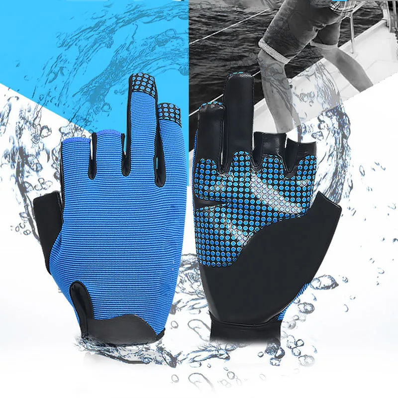 

New 1 Pair 3 Fingers Anti Skid Reflective Glove Boat Rowing Fishing Wear Resistant Gloves XD88