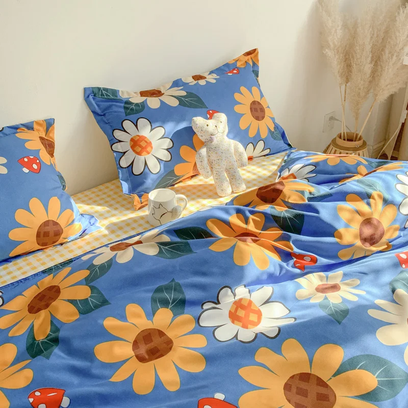 Комплект постельного белья с цветочным принтом милое мягкое стеганое одеяло