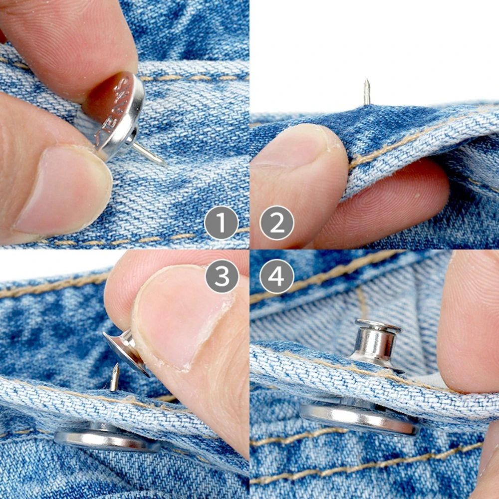 

Adjustable Jeans Button Pins Instant Button Pins for Jeans No Sew Detachable Pants Waist Instant Button in Seconds DIY