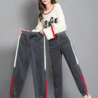2021 womens corduroy pants fleece autumn winter straight pants retro casual loose track pants patchwork ankle banded trousers