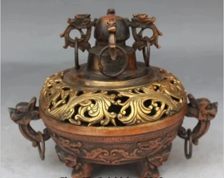 

RHS0141 8 "дворец китайской династии Фэншуй Бронзовый позолоченный Дракон Лев курильница