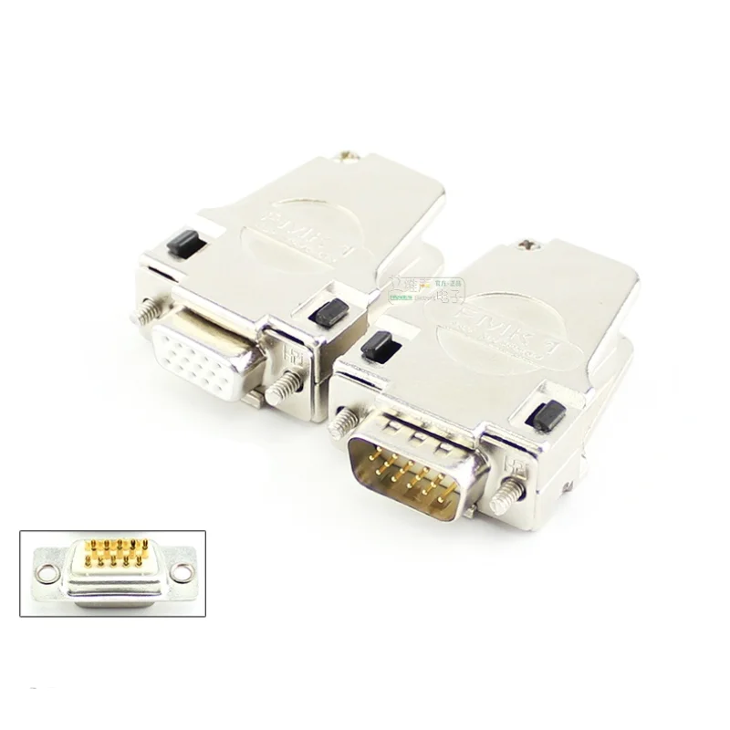 

1 шт позолоченные VGA мужского и женского пола DB15-pin Разъемный DB15 сварочная проволока головка FMK1 в железном корпусе под углом 45 градусов изгиб ...
