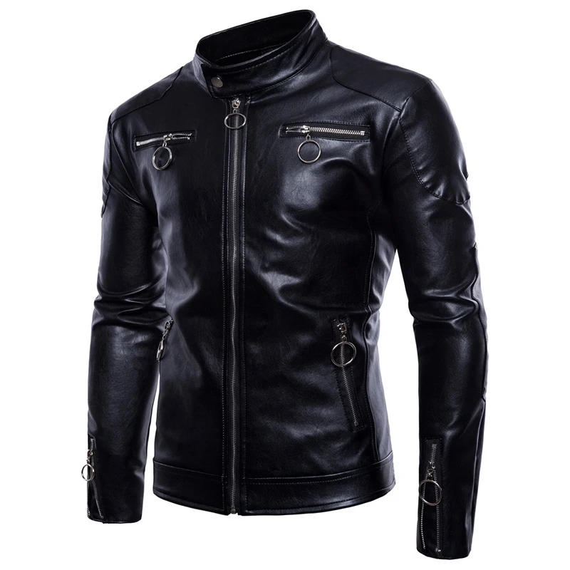 

Men Faux Leather Jacket Men's Black Motorcycle Jackets Jaqueta De Couro Masculina Outwear Stand Collar Male PU Leather Coats