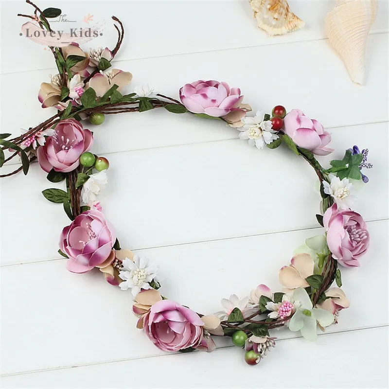 

Flower Floral Crown Baby Girl Wedding Boho Sweet Headpiece Headband Hair Wreath Headdress Bohemian Beach Wear Accessories