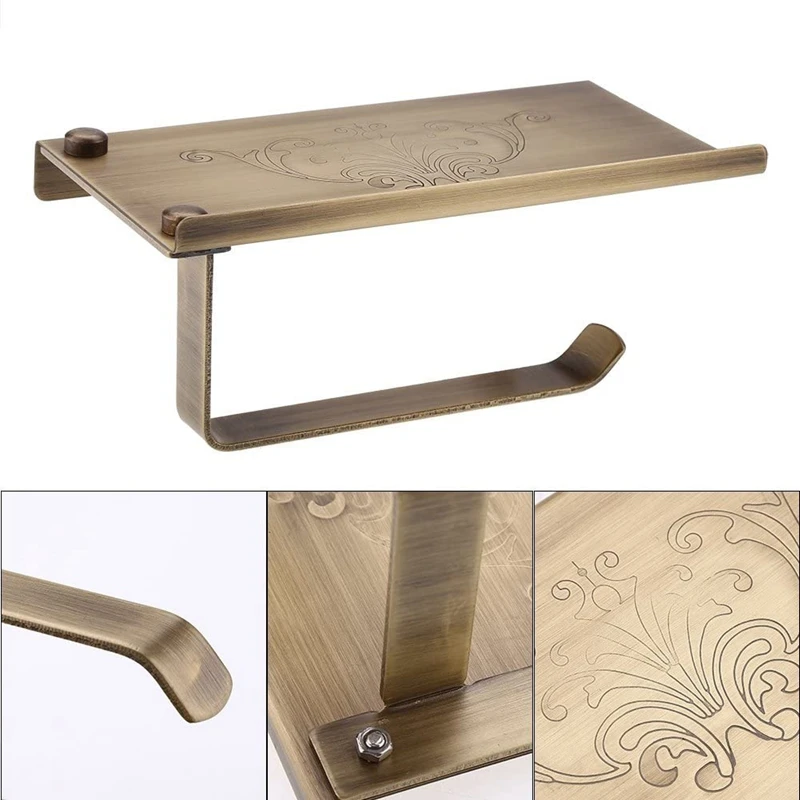 Wall Mounted Vintage Antique Metal Toilet Bathroom Paper Holder With Phone Shelf Roll | Обустройство дома